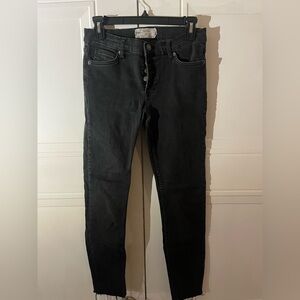 Free People Black Skinny Jeans with fringe bottoms